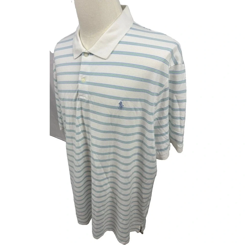 Polo Golf Ralph Lauren Blue & White Striped Mens Polo Shirt Size XXL‎